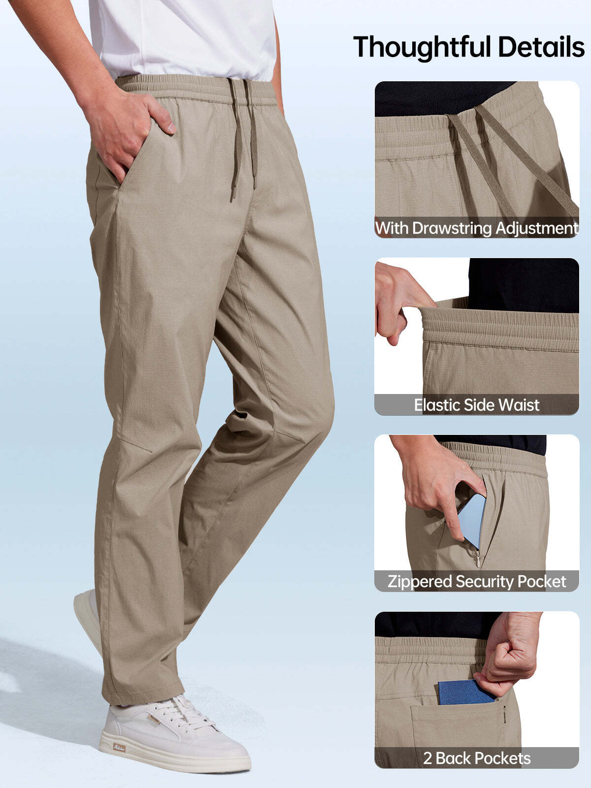 FREE SOLDIER Men's Elastic Waist Lightweight Water Resistant Quick-Dry Hiking Outdoor Sweatpants Pants