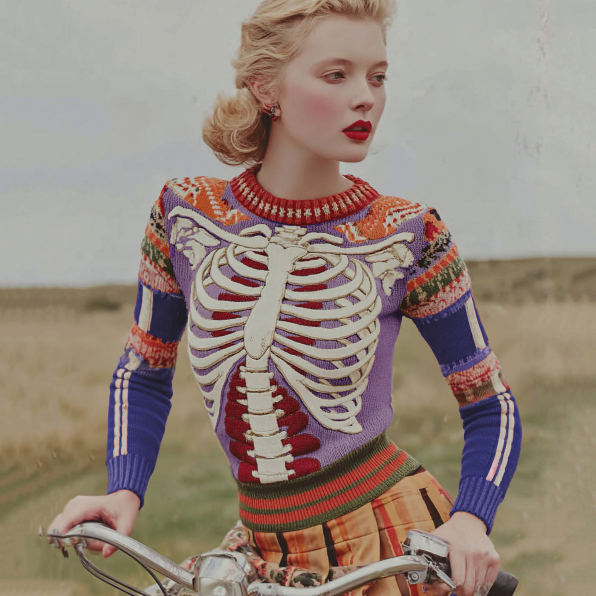 Vintage Halloween Anatomy Art Chunky Knitted Sweater d01e