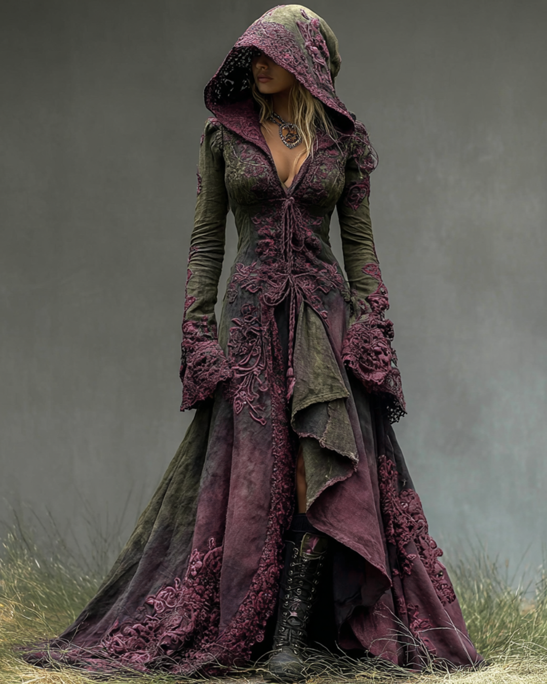 Halloween themed gradient lace patchwork ruffled hooded dress 7acc