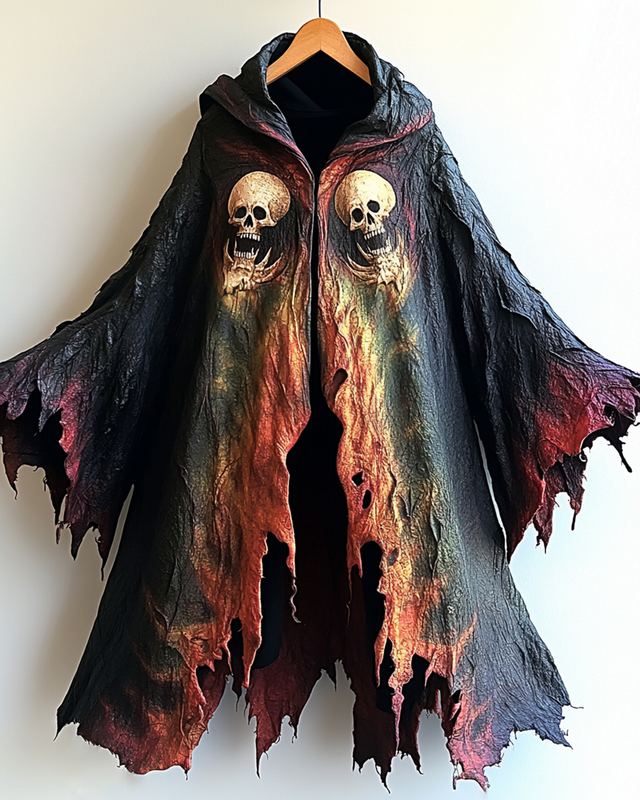 Halloween Themed Irregularly Gradient Skull  Hooded Cape a789