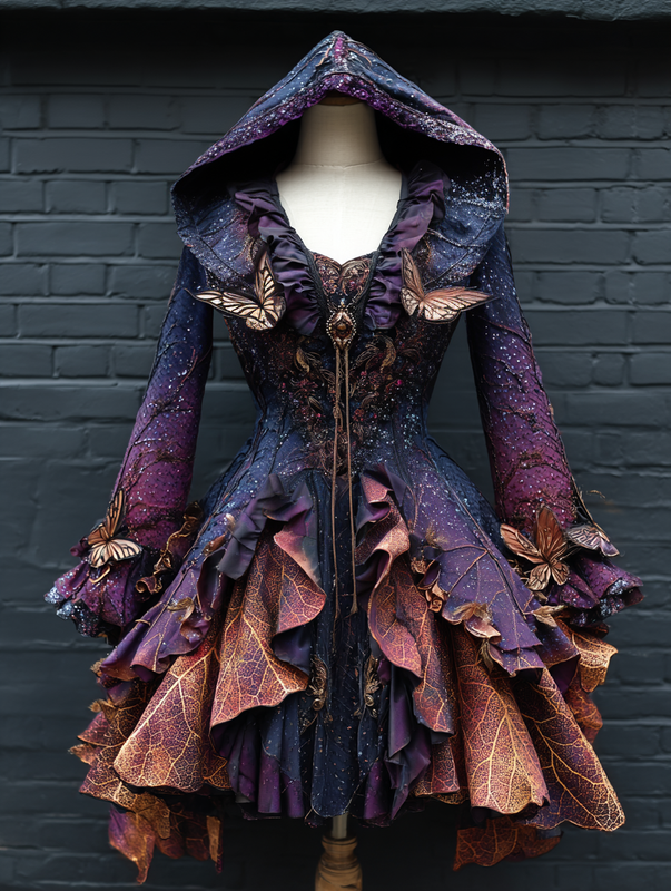 Women's Elegant Wide Sleeve Hooded Cape Dress 8123