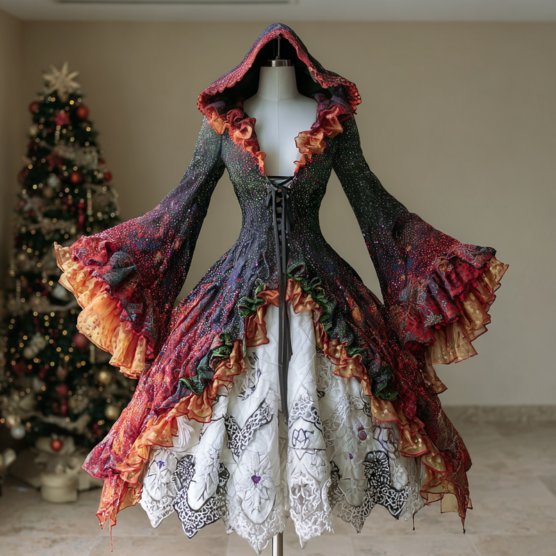 CHRISTMAS THEMED ELEGANT CONTRAST COLOR KNITTED HOODED DRESS 1c6e