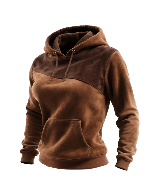 Outdoor Women's Casual Suede Contrast Color Stitching Raglan Sleeve Hooded Sweatshirt Retro Western Sweatshirt eda2