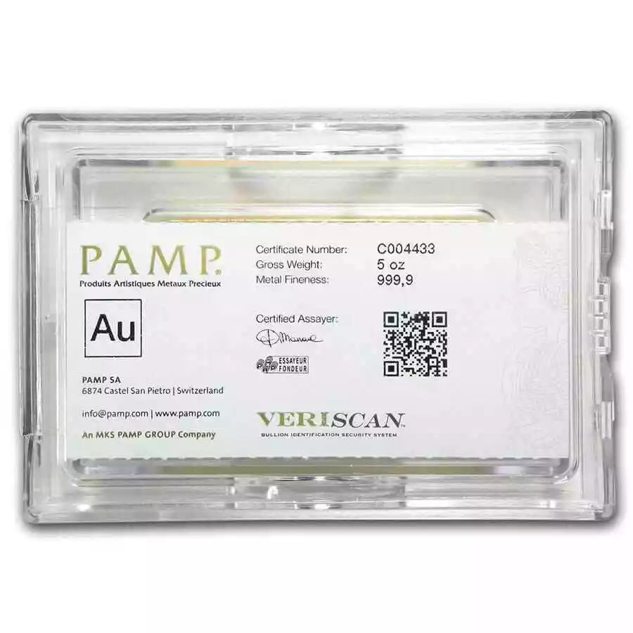 5 oz Gold Bar - PAMP Suisse Lady Fortuna Veriscan