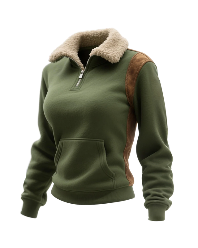 Retro Western Style Women's Contrast Color Stitching 1/4 Zip Stand Collar Sweatshirt 4792