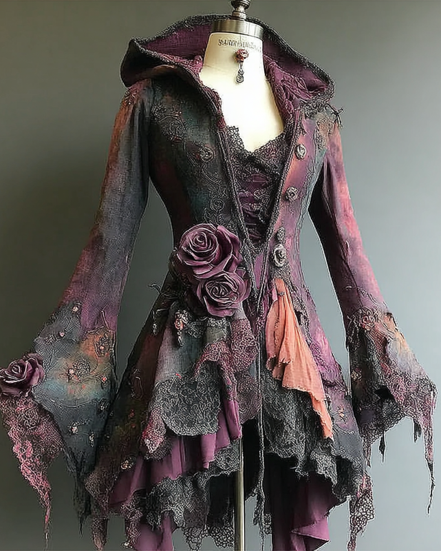Halloween floral embroidery patchwork Halloween cape dress 383e