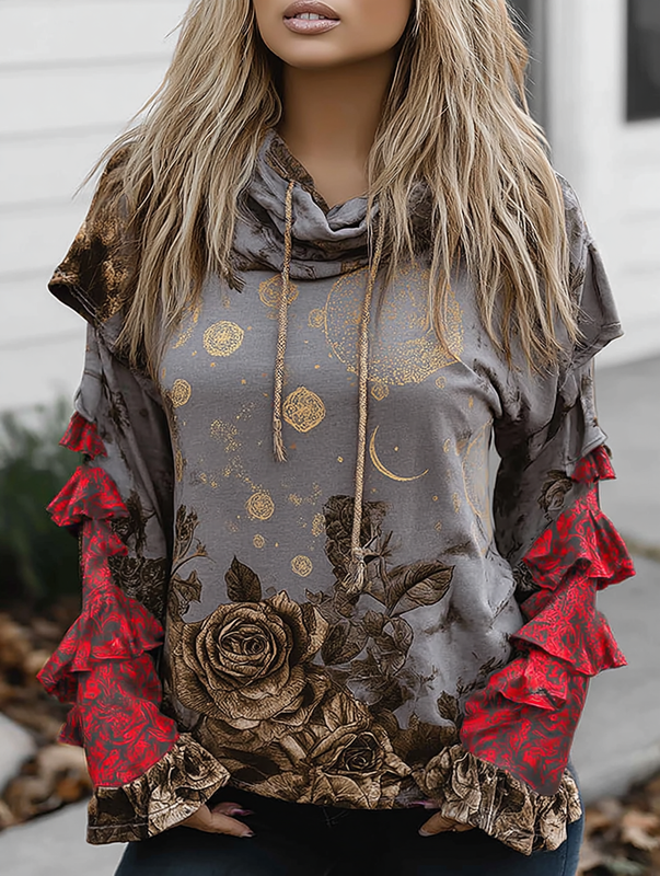 Autumn And Winter Fashionable Patchwork Contrast Color Hooded Sweatshirt ca2e