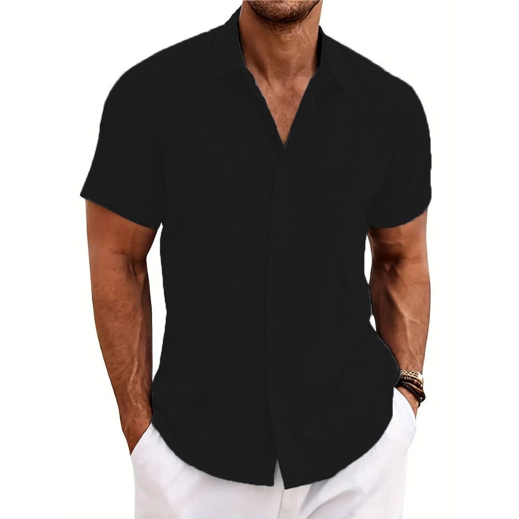 Men's cotton and linen casual short-sleeved shirt