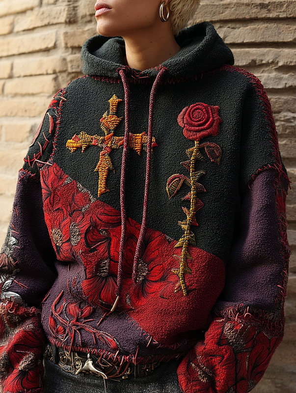 Autumn And Winter Fashionable Patchwork Contrast Color Hooded Sweatshirt 0f2d