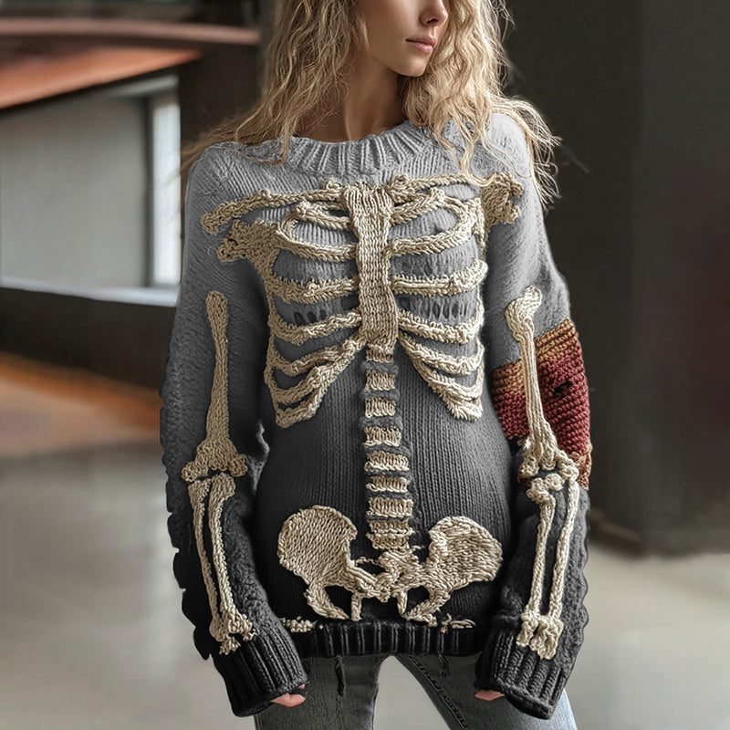 Vintage Halloween Anatomy In Gradient Art Chunky Knitted Sweater 6a66