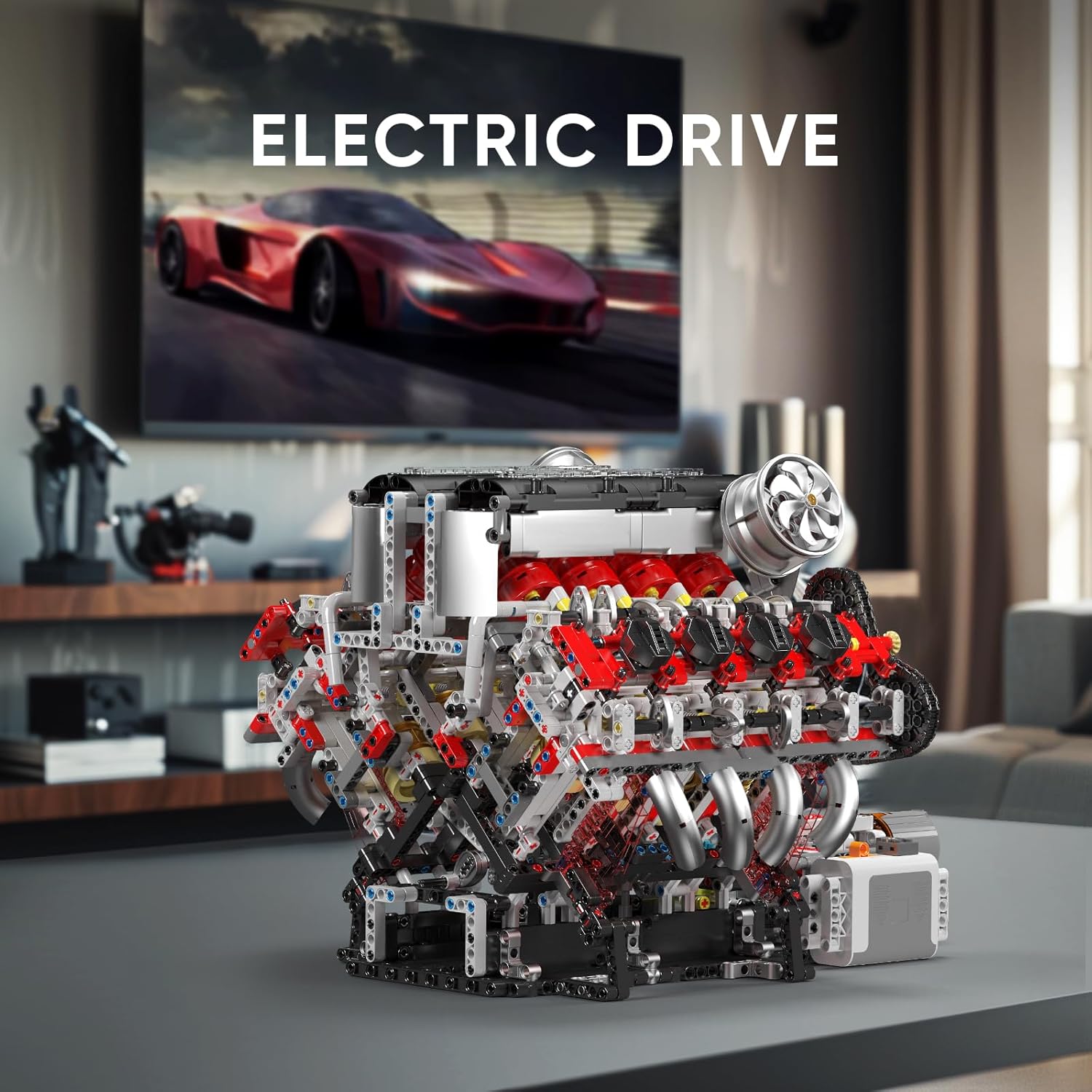 F488 supercar V8 engine ever-changing creative series assembled building blocks engine assembly model science and education toys