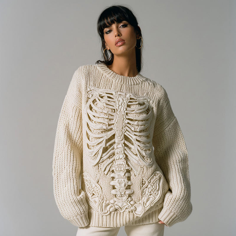 Vintage Halloween Anatomy Art Chunky Knitted Sweater 26f4