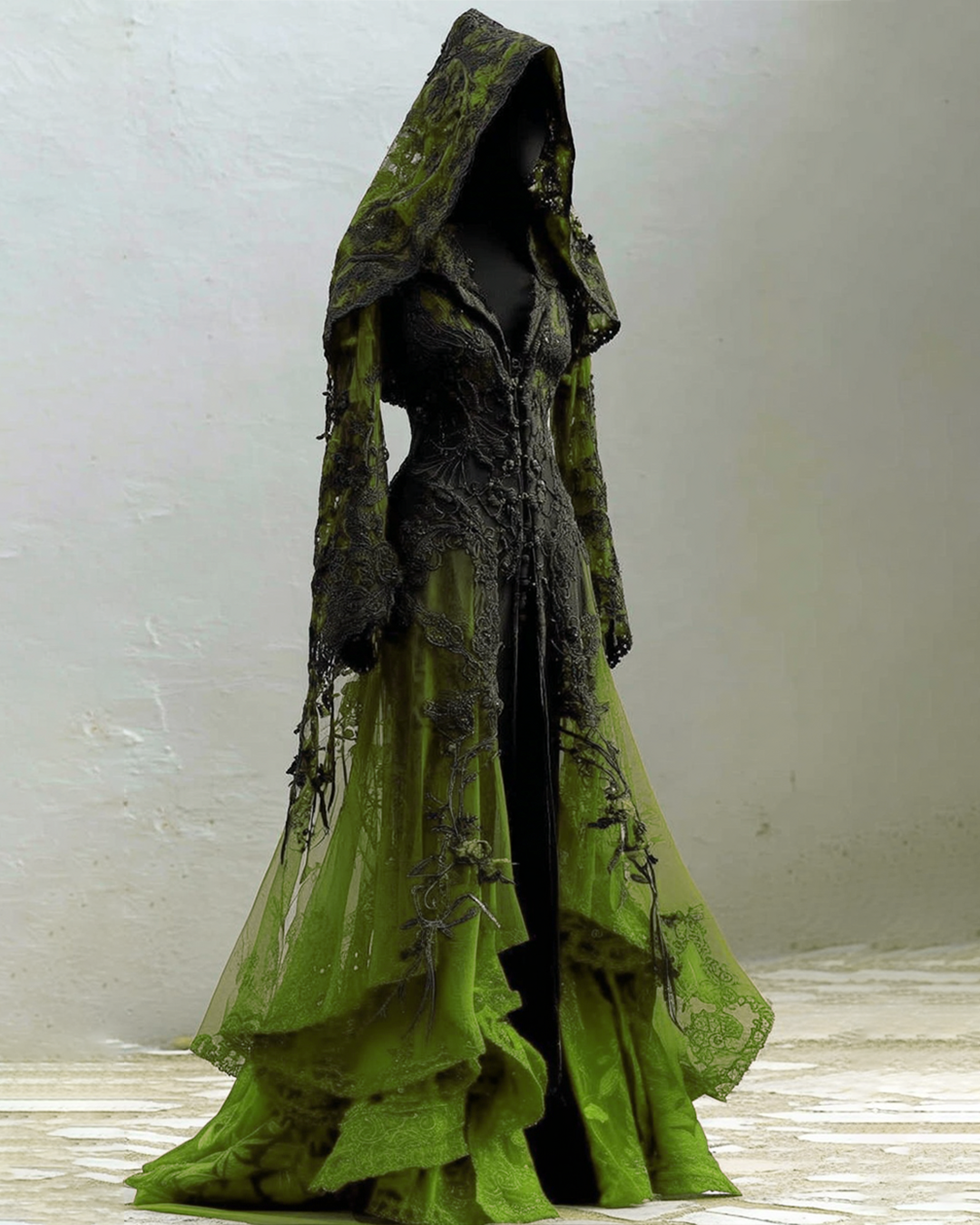 Halloween Themed Gradient Embroidered Lace Dress 7e8d