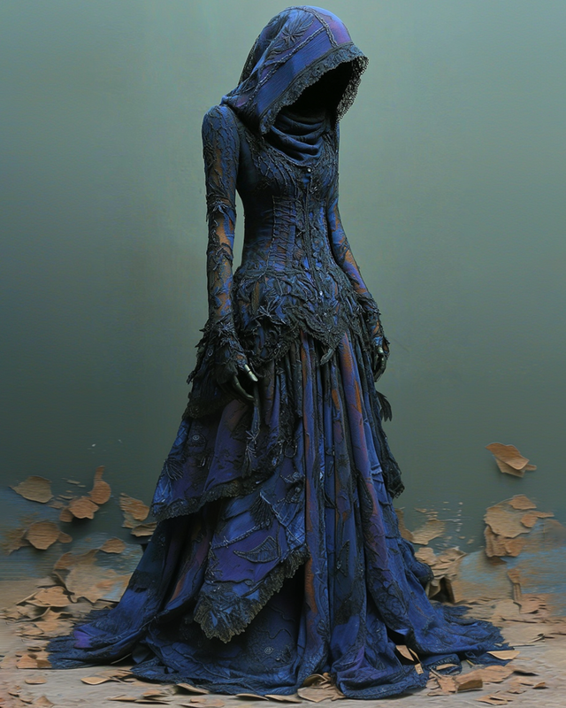 Halloween Themed  Gradient Lace Patchwork Embroidered Dress b030