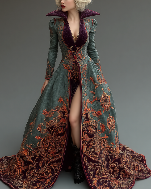 Women's Velvet Slim-Fit Long Swing Elegant Dark Halloween Dress 5992