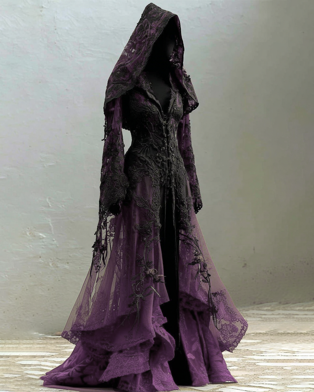 Halloween Themed Gradient Embroidered Lace Dress 7e8d