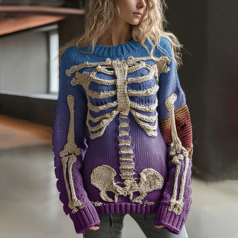 Vintage Halloween Anatomy In Gradient Art Chunky Knitted Sweater 6a66