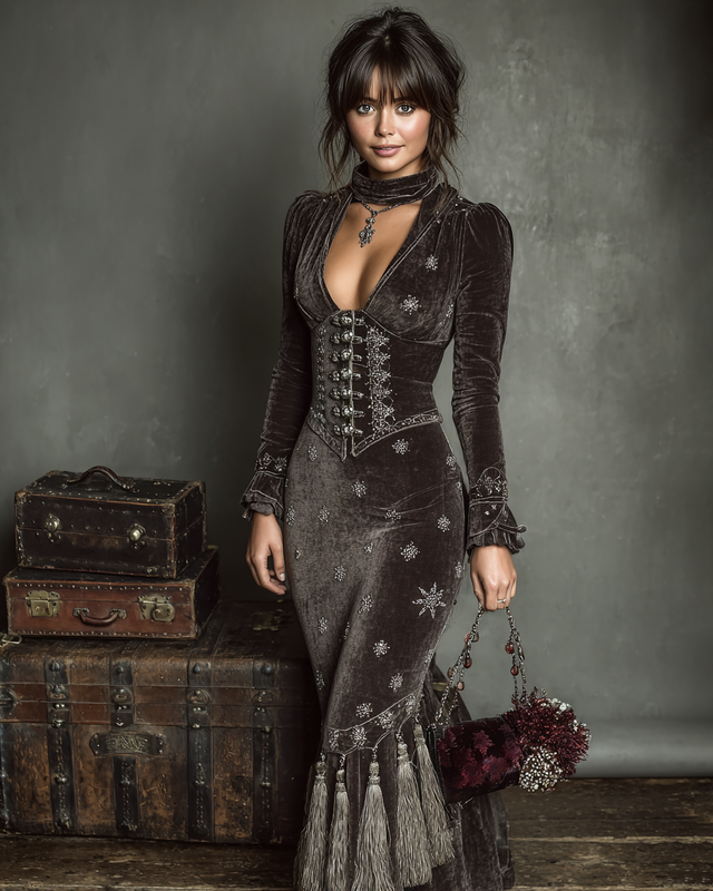 Women's Velvet Slim-Fit Midi Dress  2697