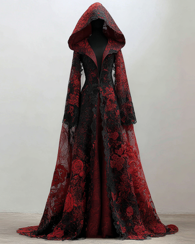 Halloween themed floral embroidery irregular tulle patchwork gradient hooded dress a9ad