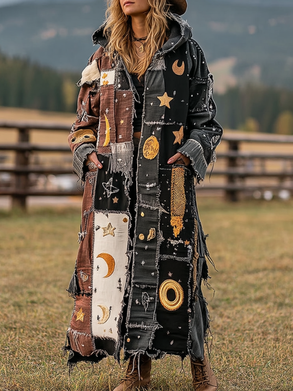 Women's Autumn and Winter Long Sleeve Patchwork Contrast Coat 19c4
