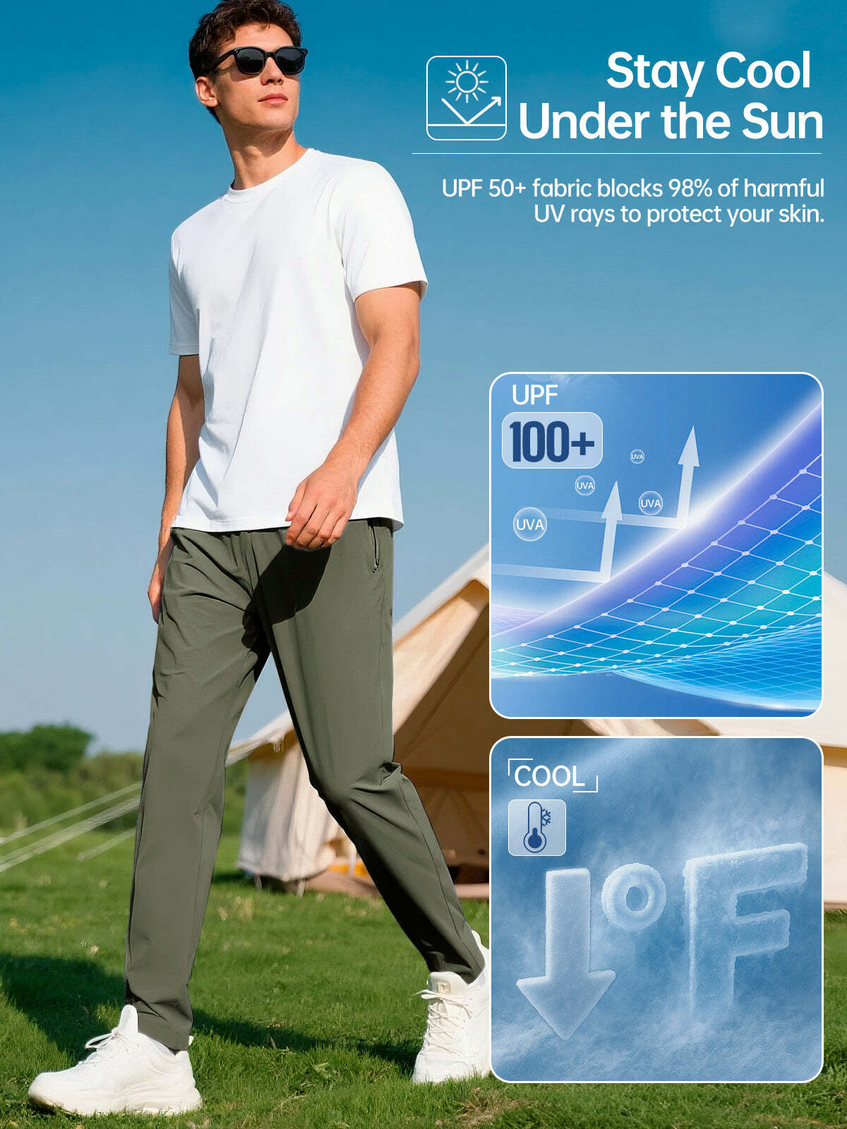 FREE SOLDIER Men's Elastic Waist Lightweight Water Resistant Quick-Dry Hiking Outdoor Sweatpants Pants