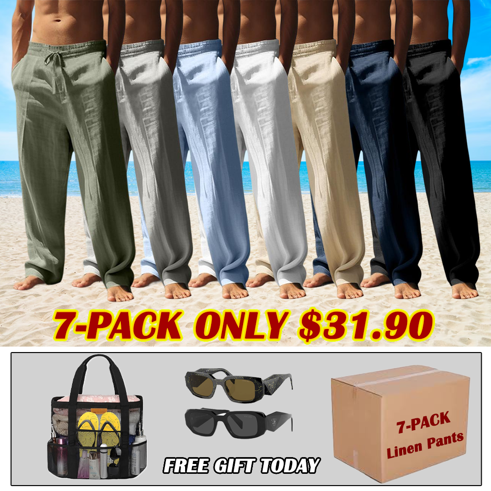 Men's High-Quality Linen Straight Leg Pants, Summer Beachwear, Casual Loose Fit, Durable Easy Care, Available in S-6XL Sizes