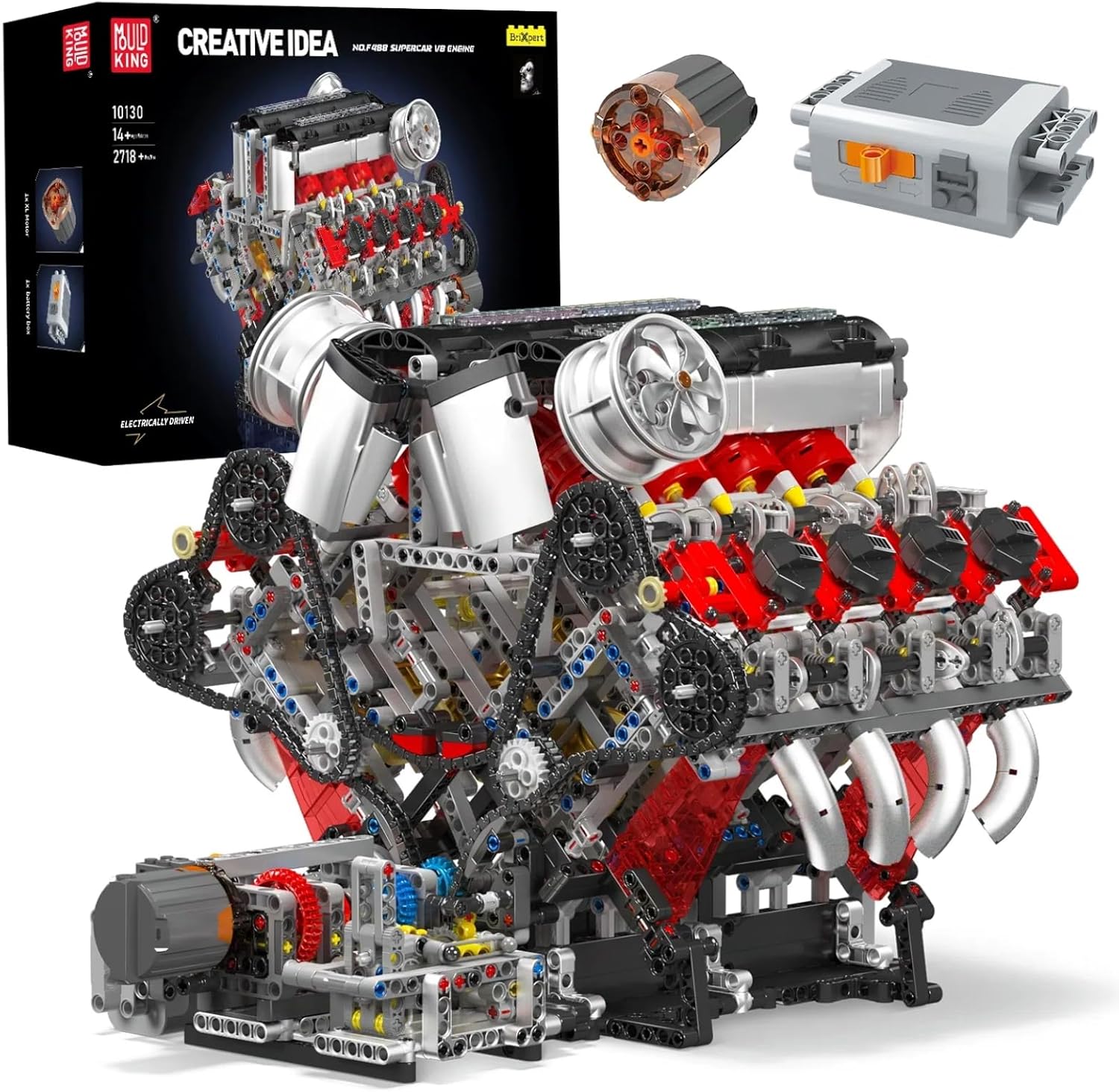 F488 supercar V8 engine ever-changing creative series assembled building blocks engine assembly model science and education toys