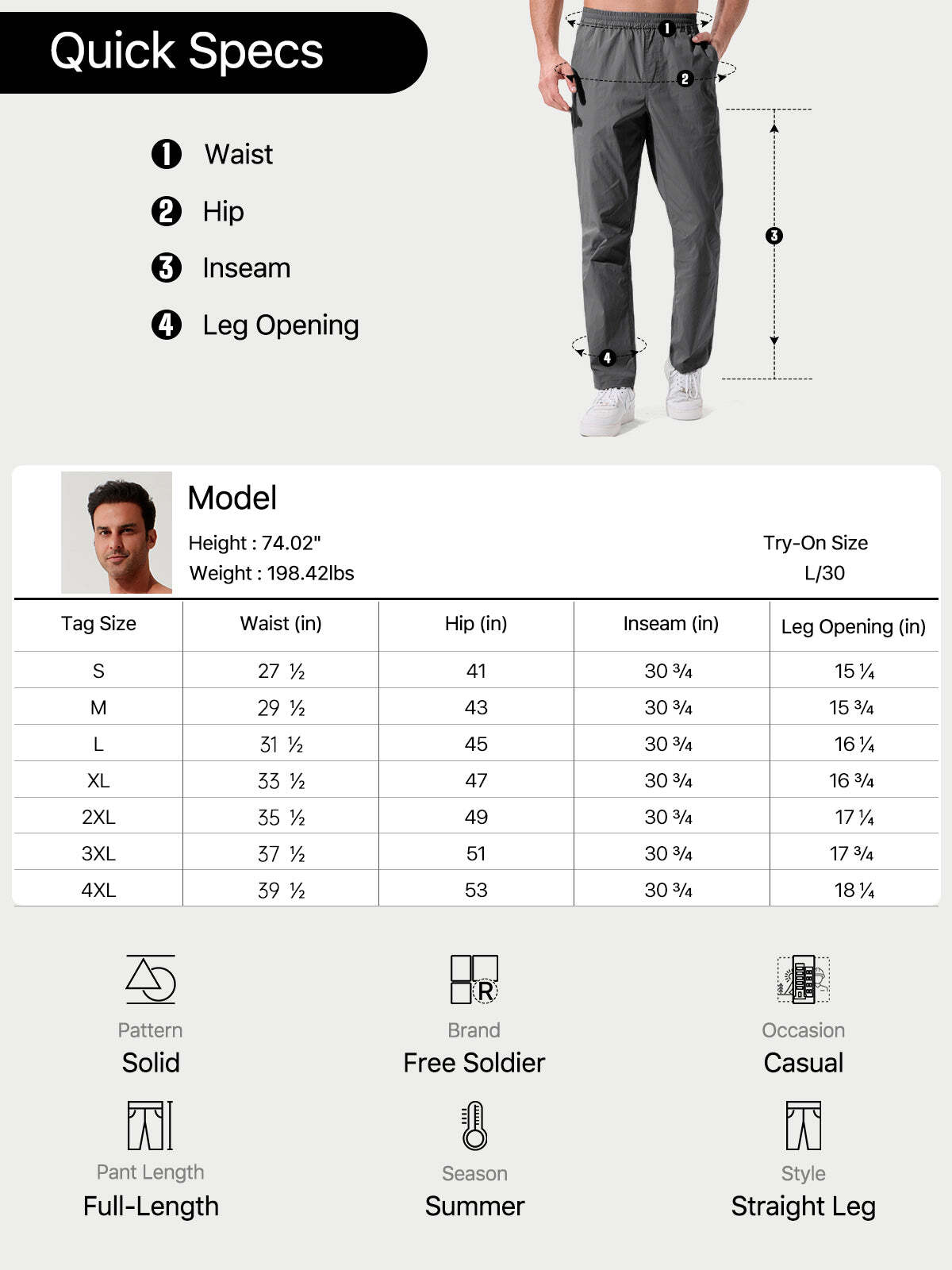 FREE SOLDIER Men's Elastic Waist Lightweight Water Resistant Quick-Dry Hiking Outdoor Sweatpants Pants