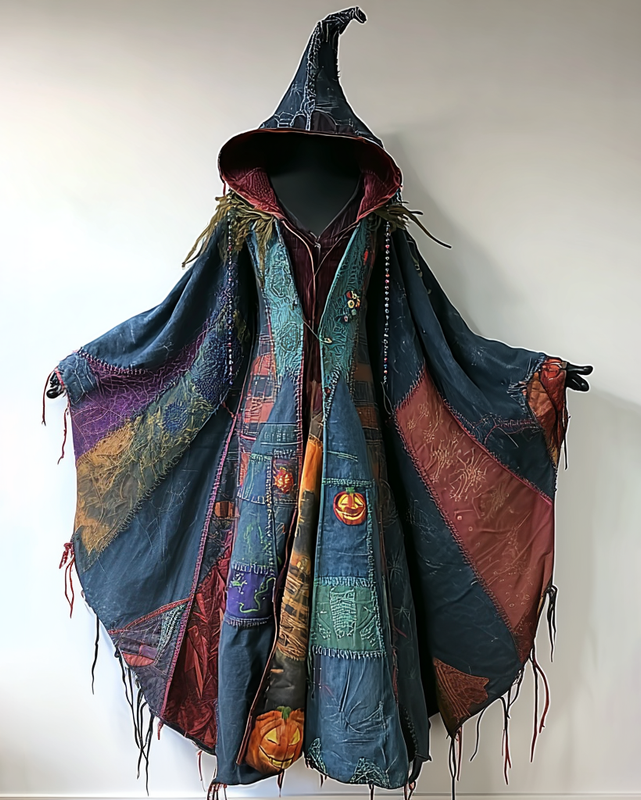 Fashion Patchwork Contrast Color Cape 5b39
