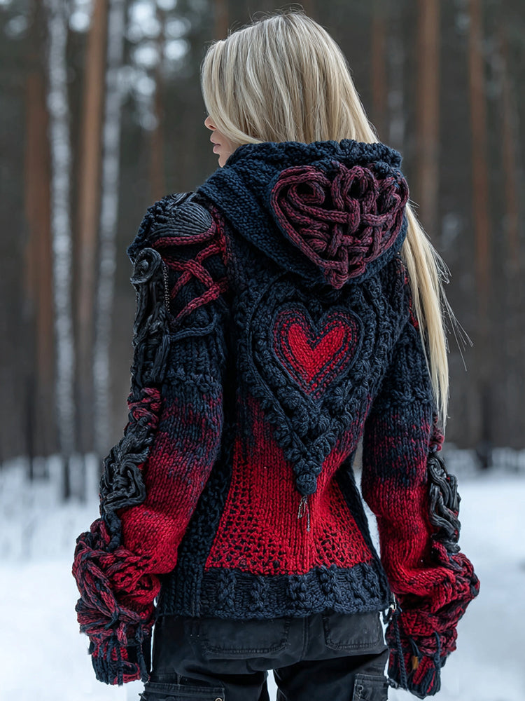 Women's Heart Art Cozy Knit Hooded Sweater 4225