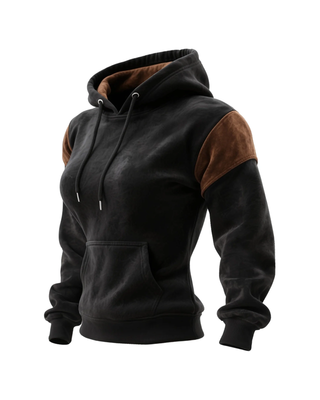 Outdoor Women's Casual Suede Contrast Color Stitching Raglan Sleeve Hooded Sweatshirt Retro Western Sweatshirt 96a4
