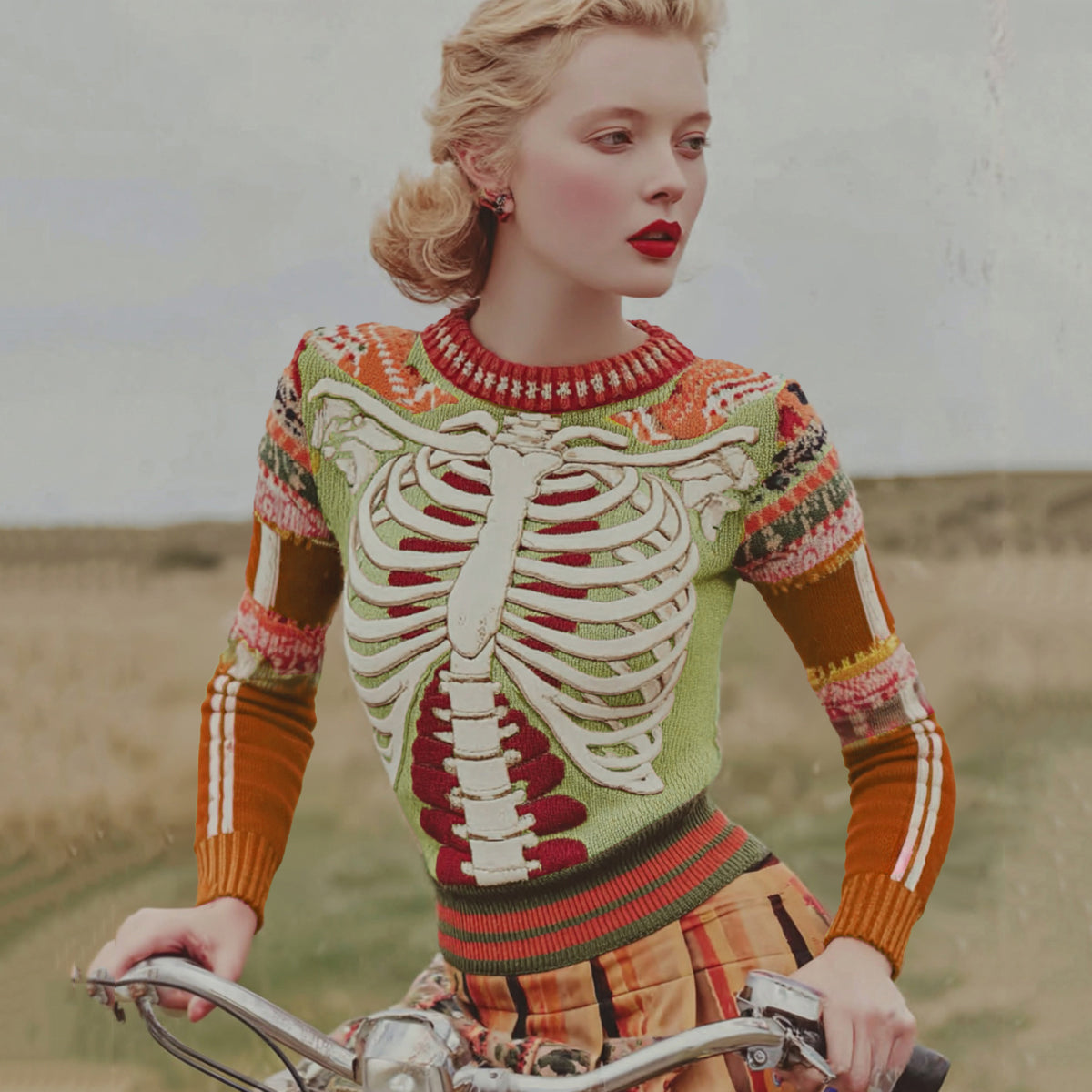 Vintage Halloween Anatomy Art Chunky Knitted Sweater d01e