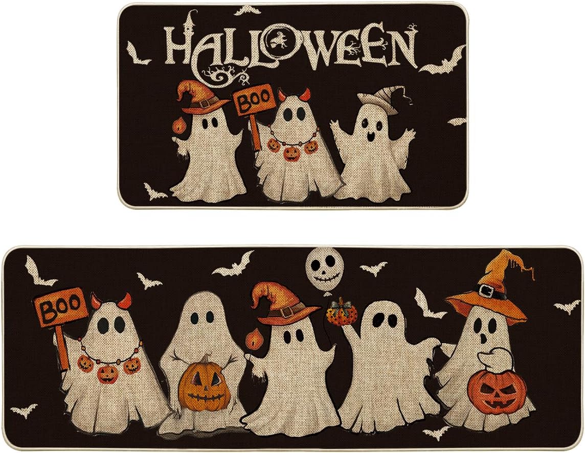 🏆#1 Bestselling-🎃Spooky Kitchen Rugs Sets of 2  9c0d