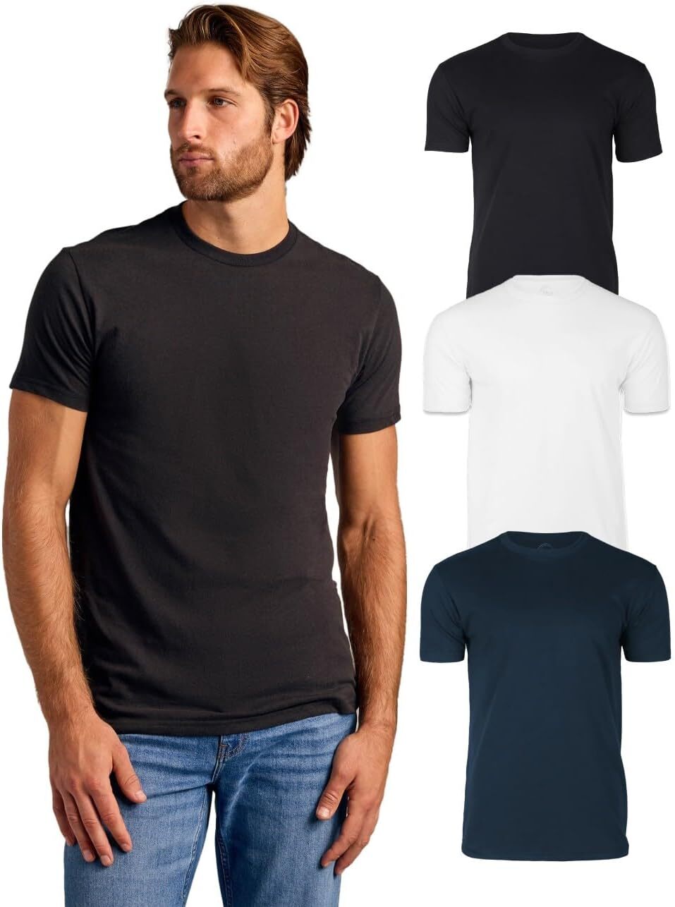 3 Pack Men‘s T-Shirts - Short Sleeve Crew Neck Plain Novelty T Shirt for Men