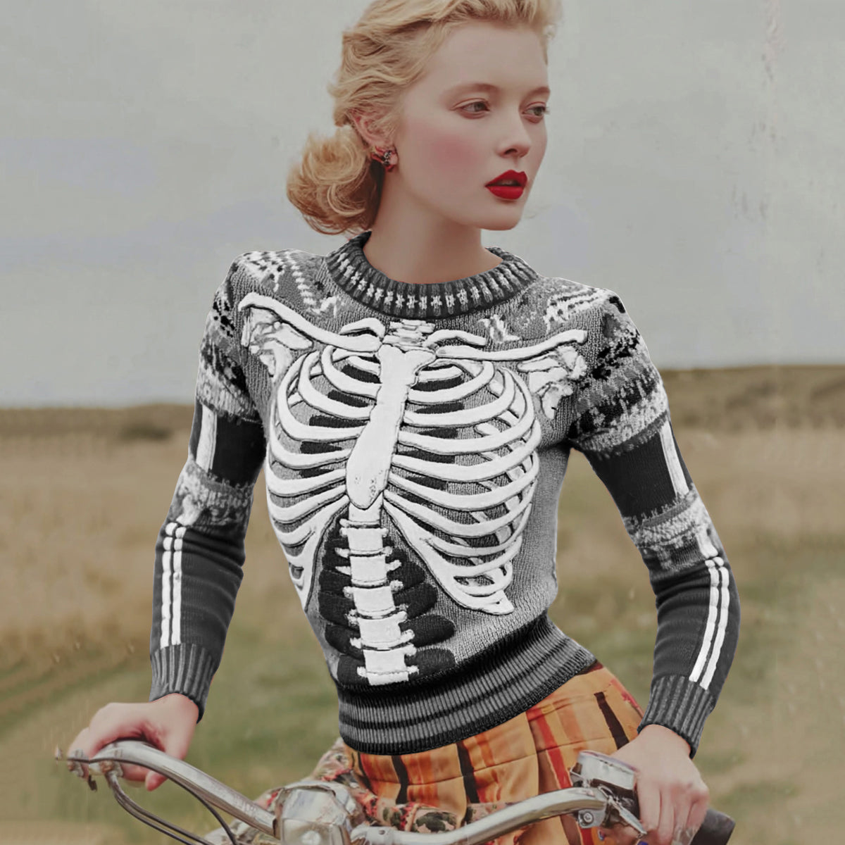 Vintage Halloween Anatomy Fresh Look Art Chunky Knitted Sweater d750