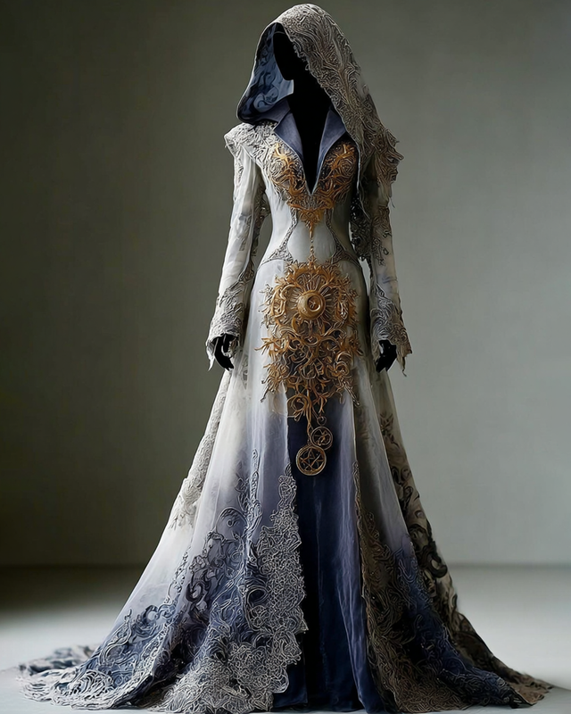 Halloween Themed  Contrasting Lace Embroidered Dress eb76