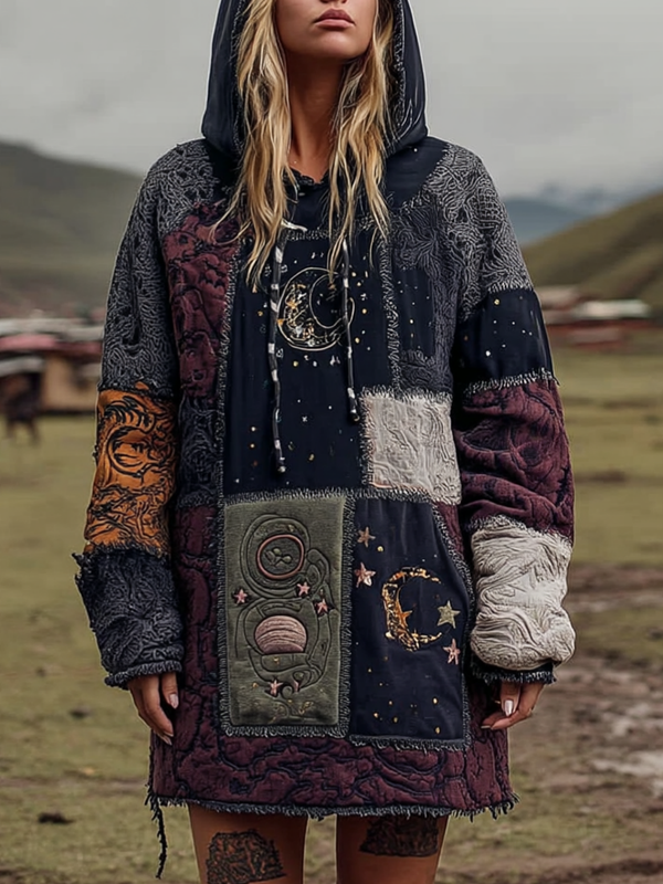 Women's Autumn and Winter Long Sleeve Patchwork Contrast Kaftan 6a39