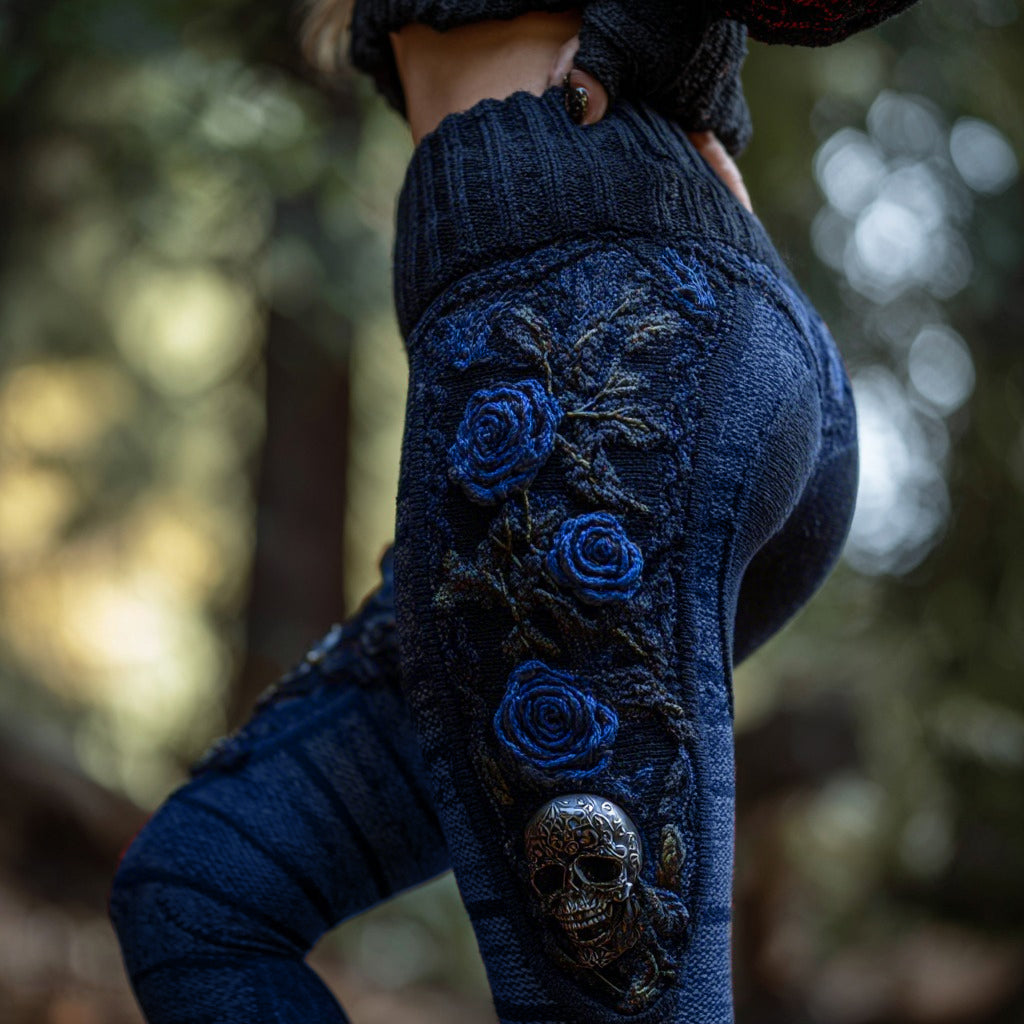 Women's Vintage Sugar Skull And Rose Pattern Comfortable Leggings 319a