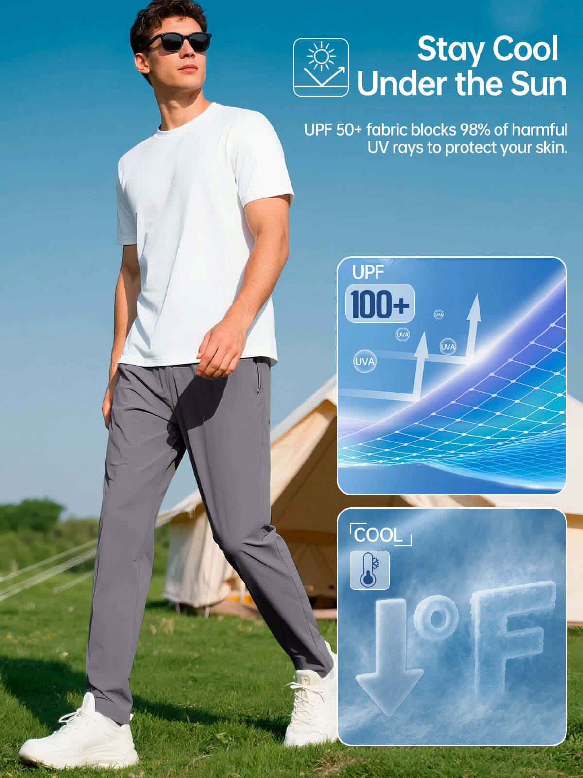 FREE SOLDIER Men's Elastic Waist Lightweight Water Resistant Quick-Dry Hiking Outdoor Sweatpants Pants