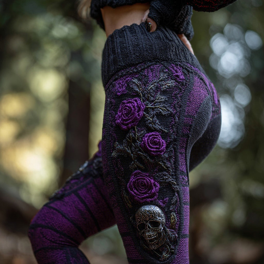 Women's Vintage Sugar Skull And Rose Pattern Comfortable Leggings 319a
