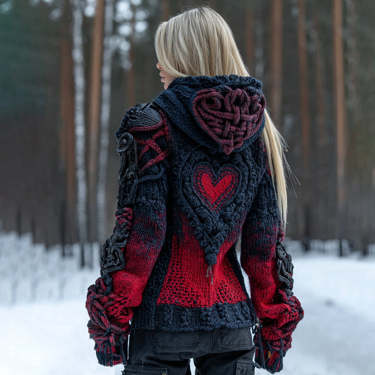 Women's Heart Art Cozy Knit Hooded Sweater 4225