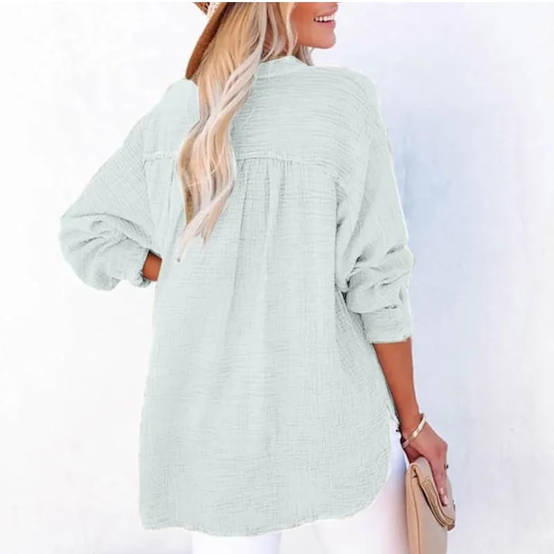 🔥Hot Sale 49%💖Women’s Casual Gauze Button Neck Long Sleeve Blouse