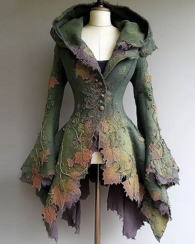 Irregular original design leaf embroidery cape coat d434
