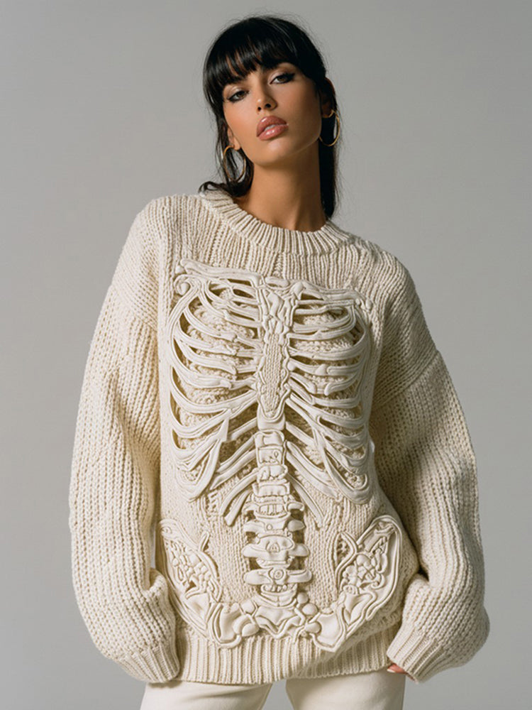 Vintage Halloween Anatomy Art Chunky Knitted Sweater 26f4