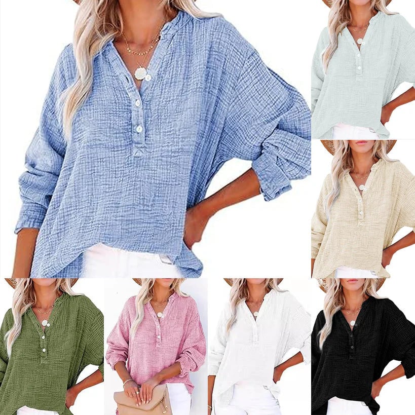 🔥Hot Sale 49%💖Women’s Casual Gauze Button Neck Long Sleeve Blouse