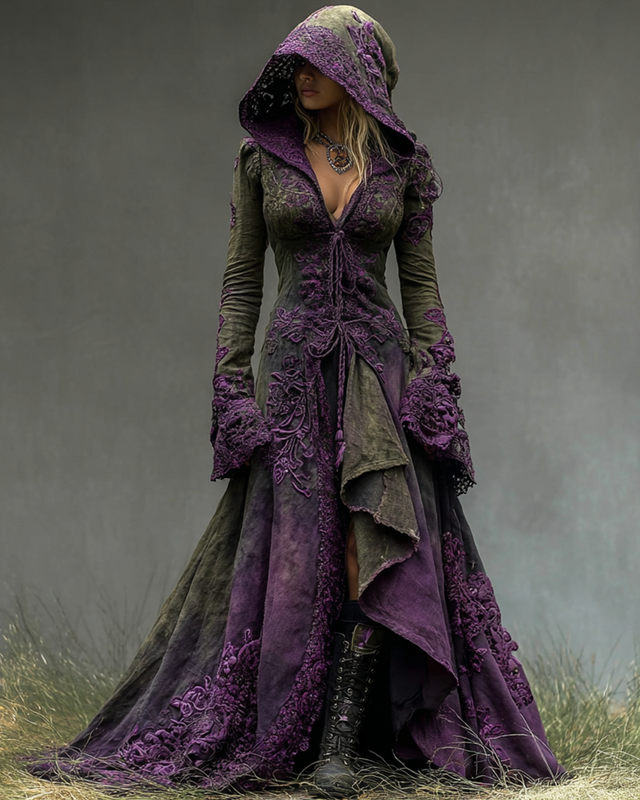 Halloween themed gradient lace patchwork ruffled hooded dress 7acc