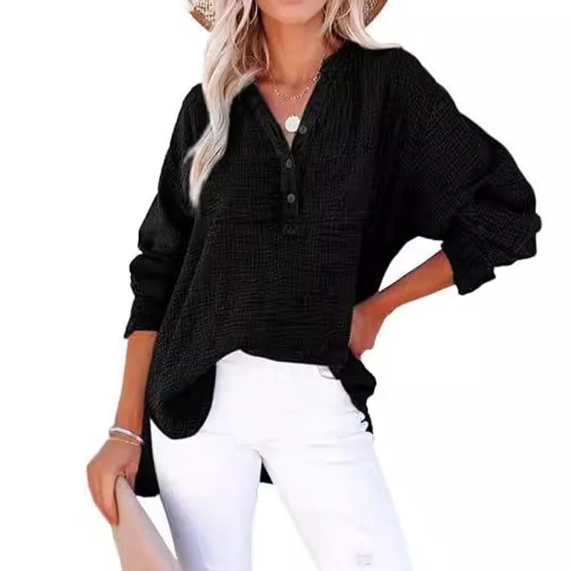 🔥Hot Sale 49%💖Women’s Casual Gauze Button Neck Long Sleeve Blouse