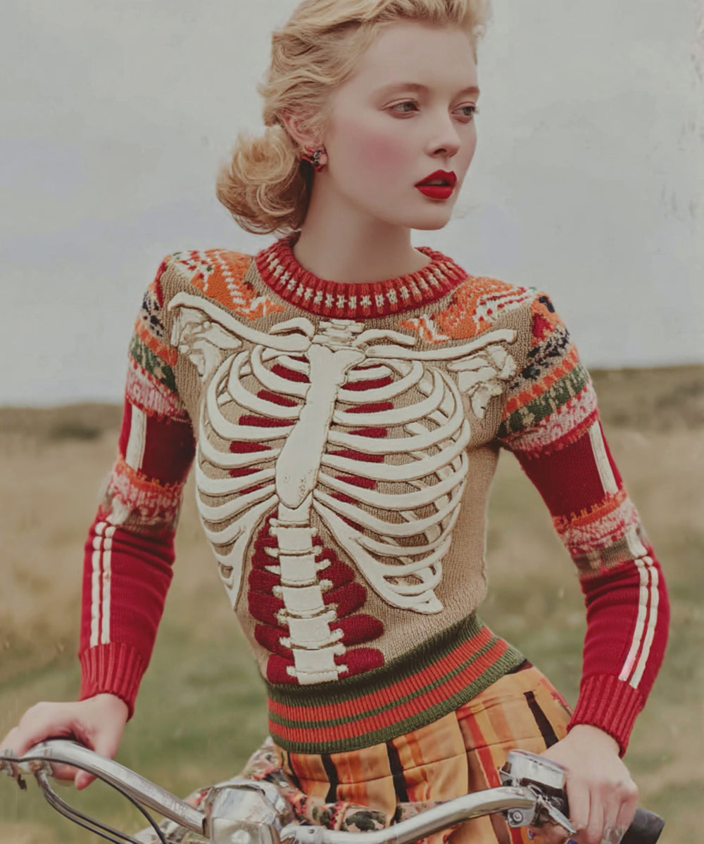Vintage Halloween Anatomy Art Chunky Knitted Sweater d01e