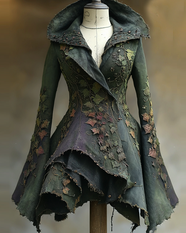 Irregular original design leaf embroidery cape coat  455f
