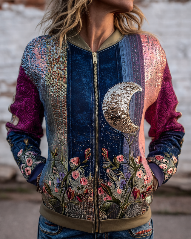 AUTUMN AND WINTER STAR AND MOON LONG-SLEEVED CONTRASTING COLOR JACKET d21f